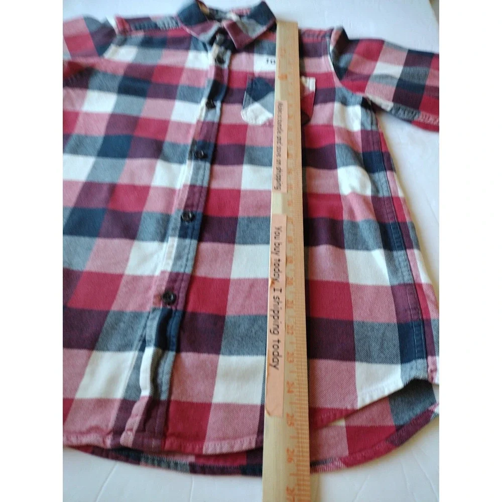 The Childrens Place Button Up Shirt Boys XL 14 Red White Black Plaid Flannel‎